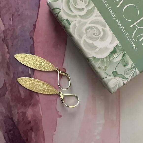 14K Gold Plated  Leaf Dangle Drop Leverback Earrings for Women Jewelry - Picture 3 of 5